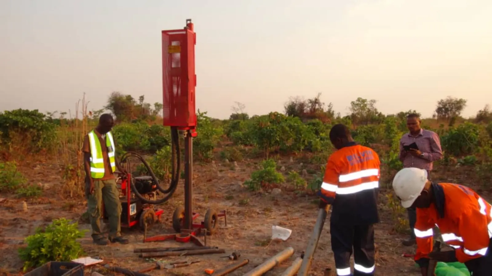 Rotary drilling rig set up on site